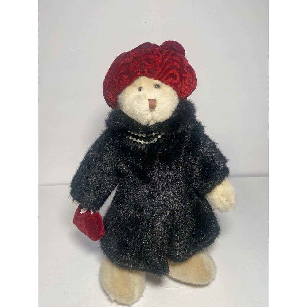 Russ Berrie Nuria Vintage Teddy Bear Faux Fur Coat Red Velvet Hat Purse Plush